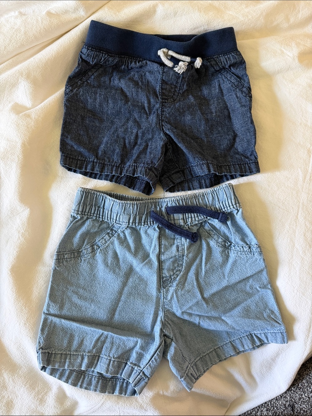 Carter's Two-Tone Denim-Look Elastic Waist Shorts - Dark Blue & Light Blue